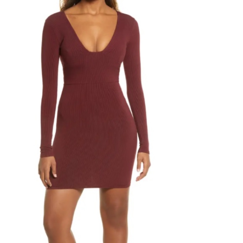 Snatched Bustier Long Sleeve Rib Body-Con Dress View 2